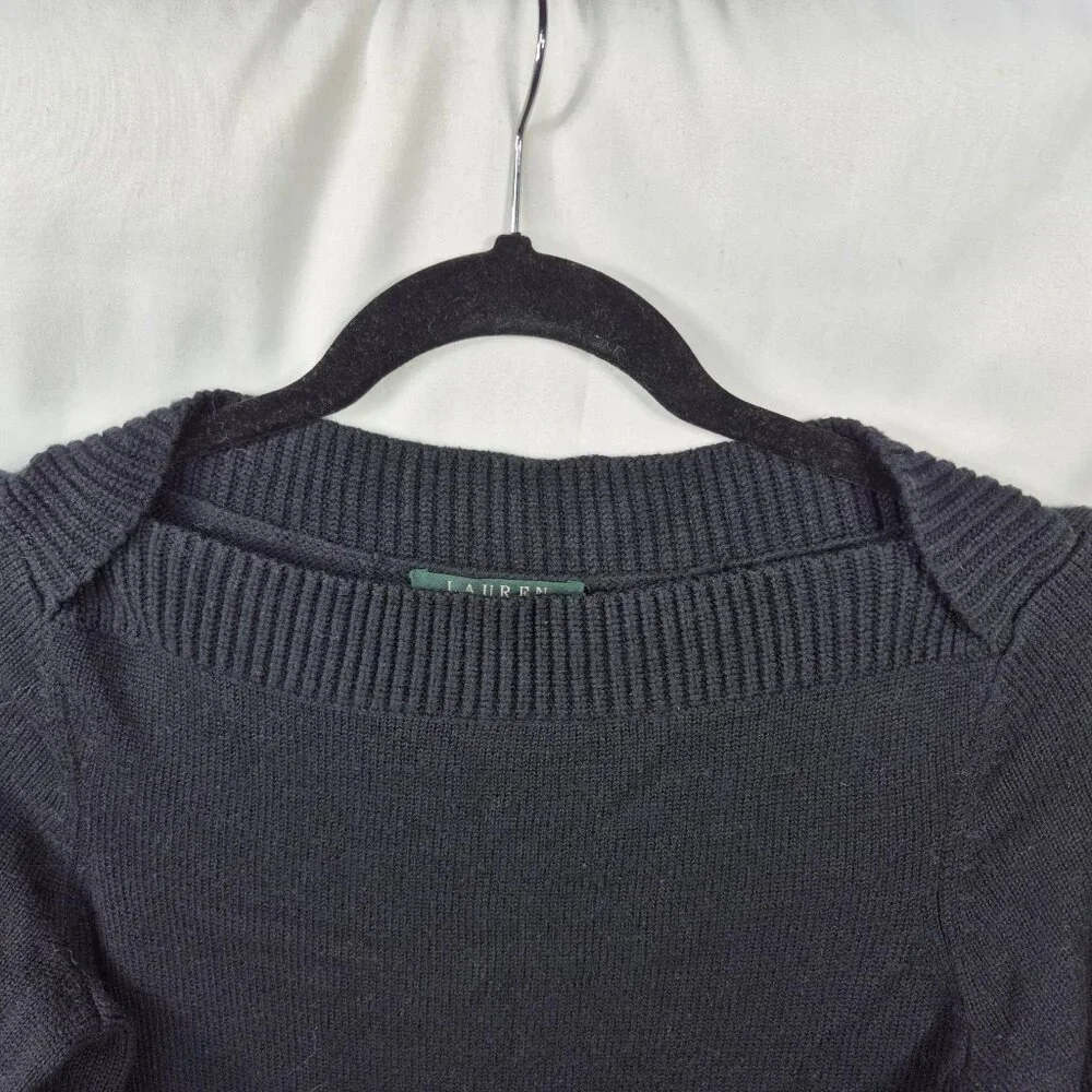 Lauren Ralph Lauren Womens Sweater Size S Black Boat Neck Knit Top Old Money - Picture 4 of 7
